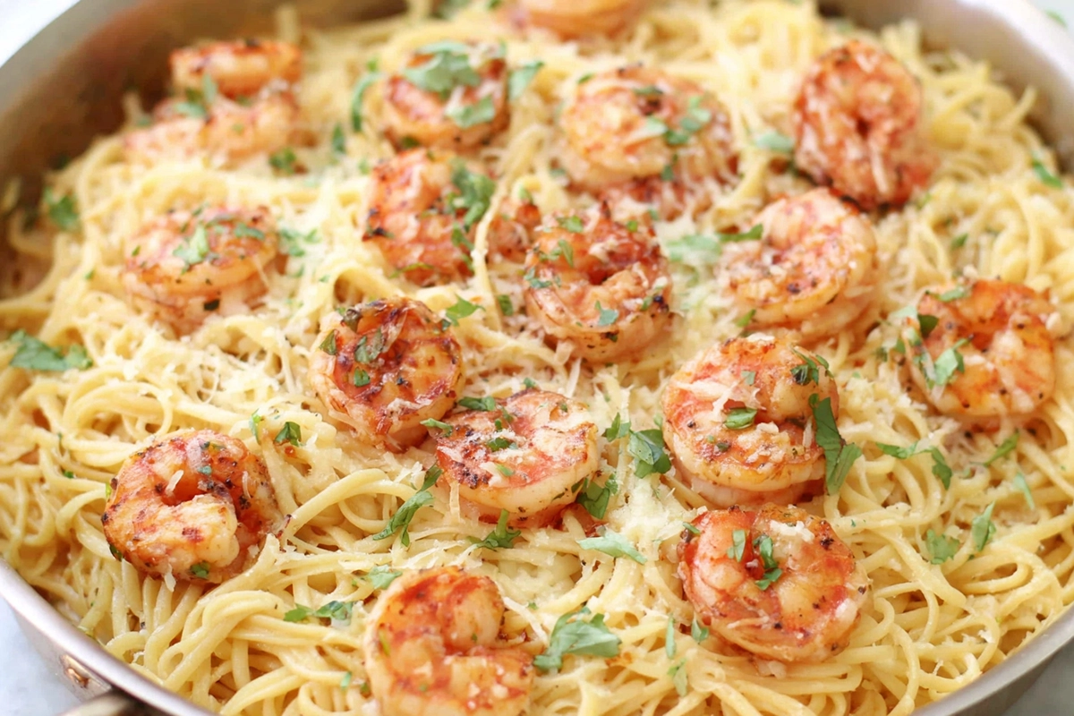Spaghetti aux crevettes et beurre à l'ai