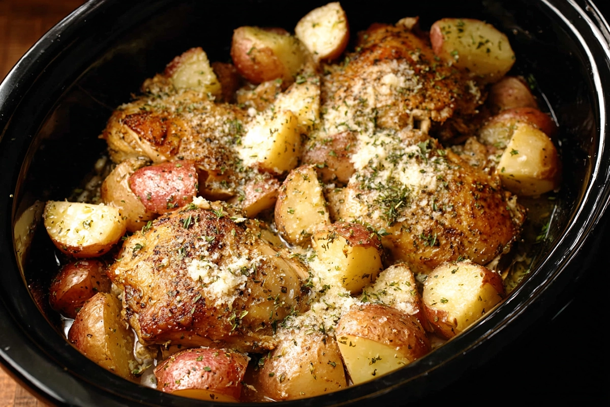 Slow Cooker Garlic Parmesan Chicken and Potatoes
