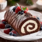 bûche chocolat simple sur table de Noël