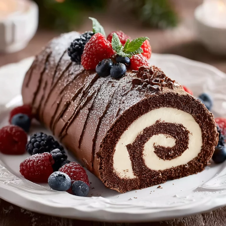 bûche chocolat simple sur table de Noël