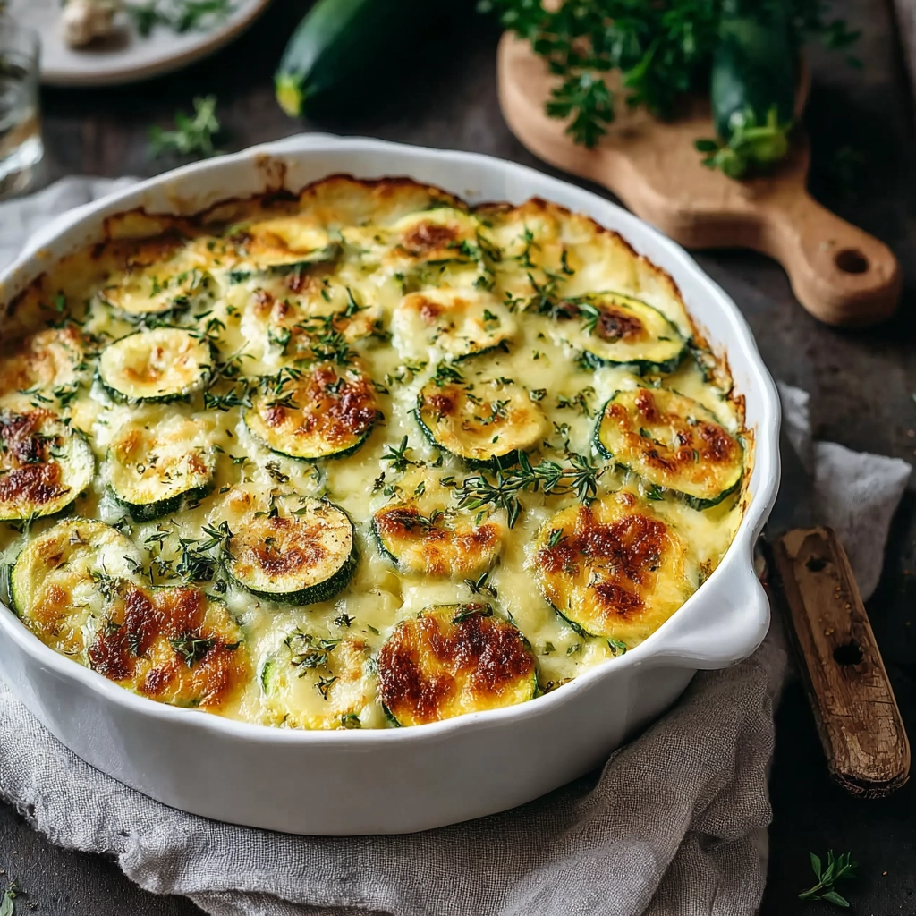portion de gratin courgettes thon servie