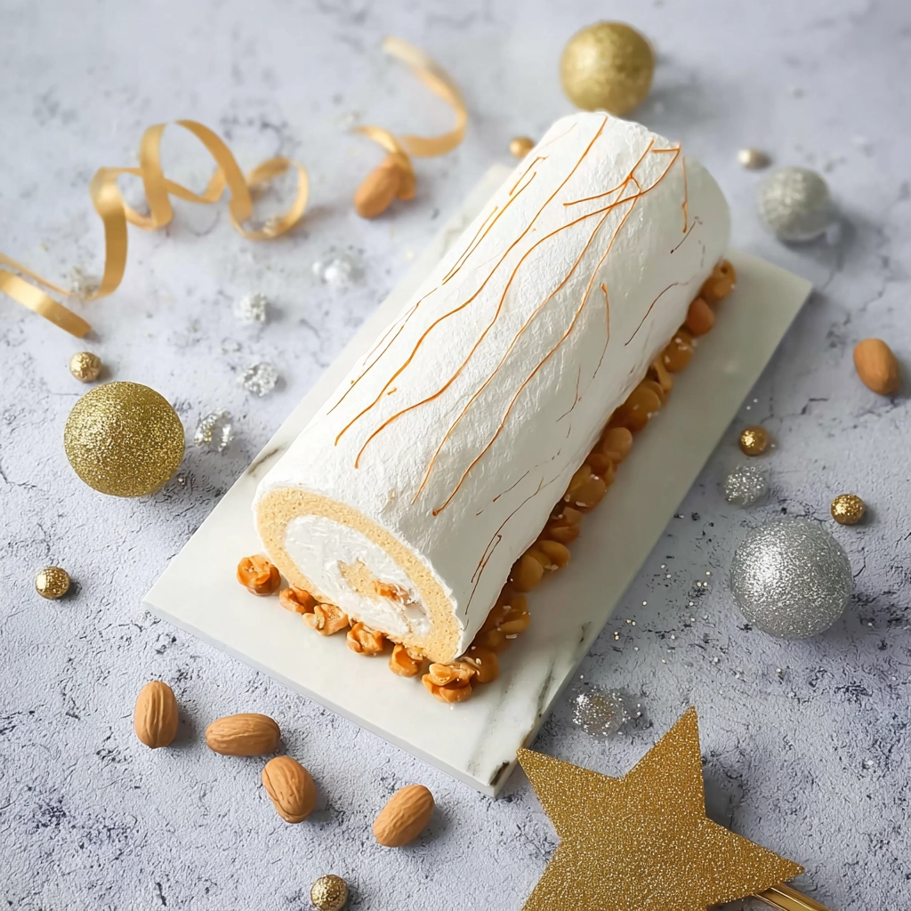 Bûche du Nouvel An cacahuètes caramel chocolat : un dessert façon Snickers irrésistible 5 part de bûche du Nouvel An caramel cacahuètes