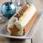 bûche vanille pommes tatin sur table de Noël