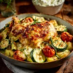 Poulet courgette méditerranéen au four dans un plat rustique