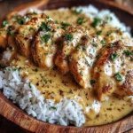 Poulet crémeux et riz en sauce