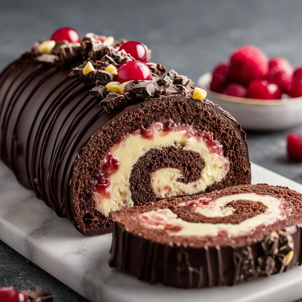 Bûche de Noël Classique : Le Secret d’un Dessert de Fête Inoubliable 5 part de bûche de Noël classique servie