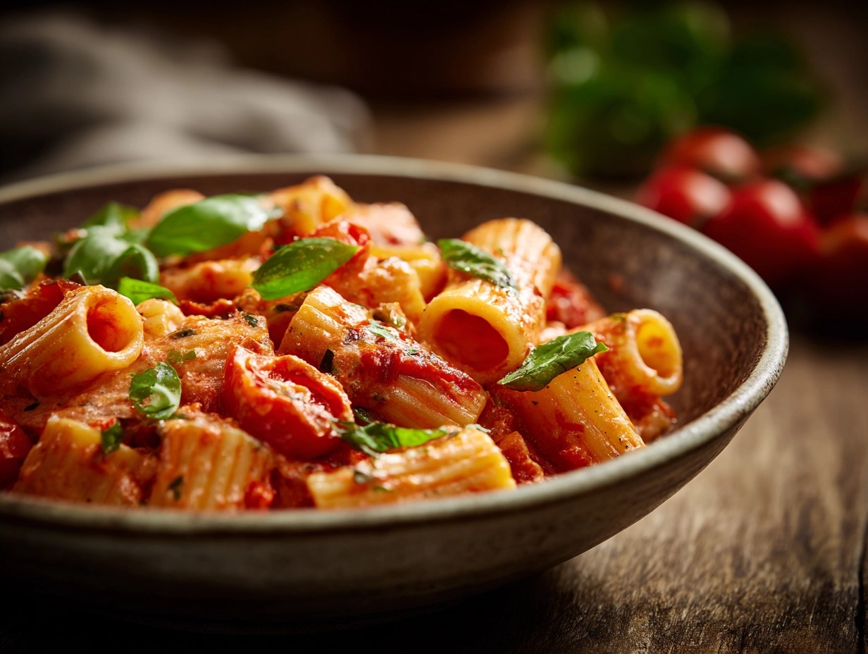 pâtes servies sauce tomate et ricotta