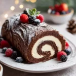 tranche bûche chocolat servie