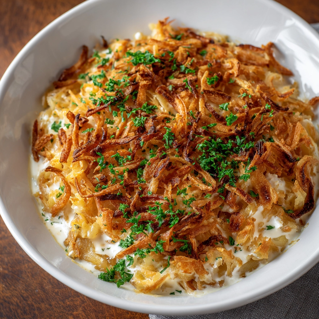 French Onion Chicken Orzo Casserole
