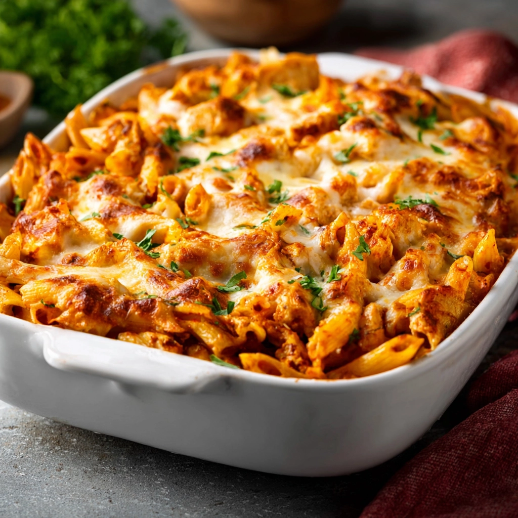 Gratin de pâtes healthy au poulet et sauce tomate