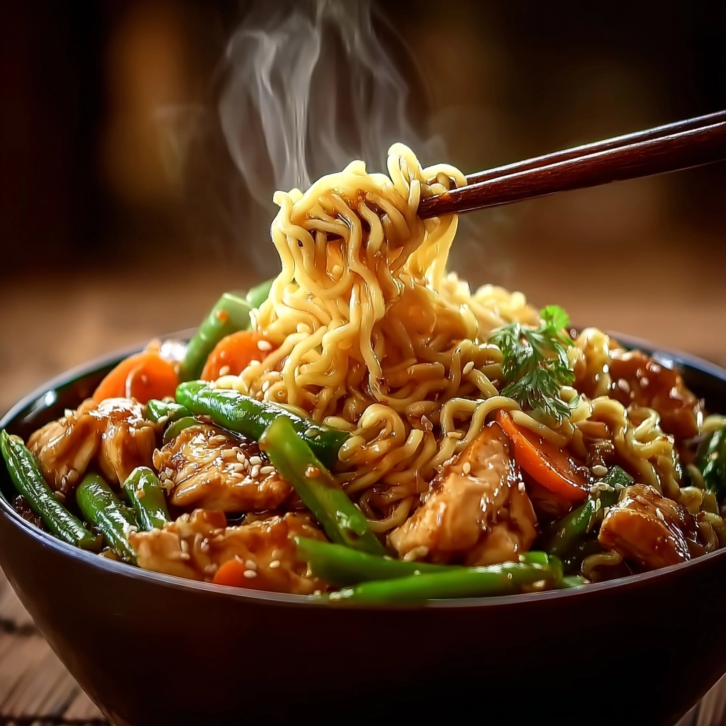 Nouilles Sautées au Poulet Caramélisé – Un Plat Asiatique Rapide et Savoureux 5 Nouilles Sautées au Poulet Caramélisé Serving