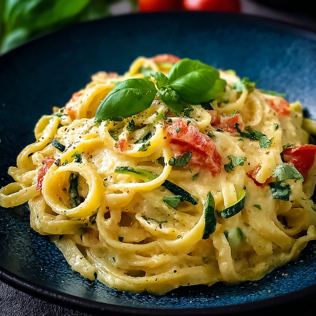 Spaghetti Courgette Creme Serving