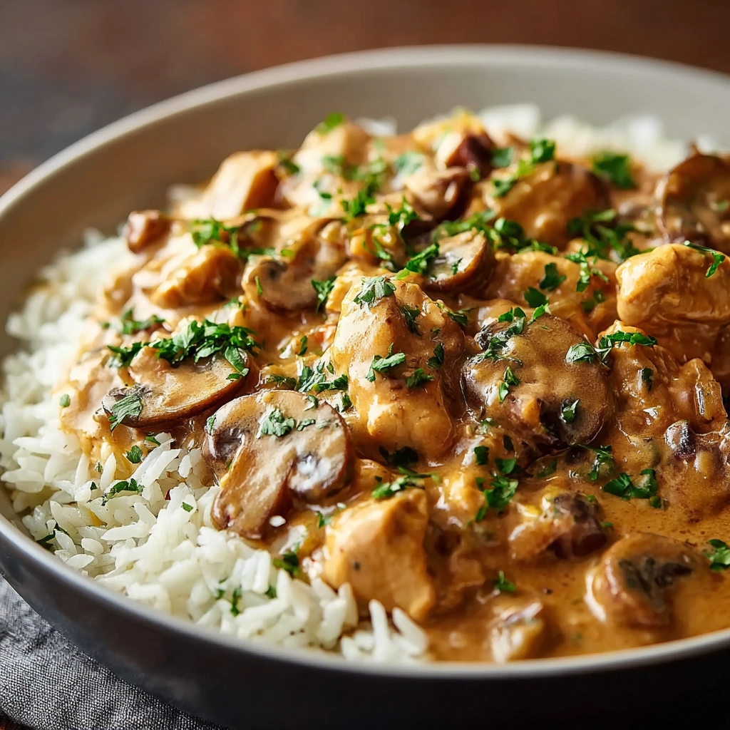 Stroganoff champignons riz complet