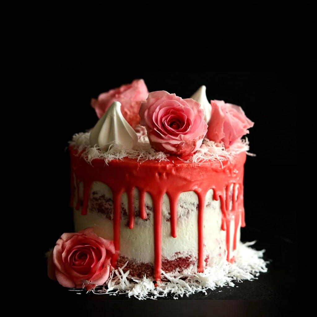 gâteau d’anniversaire framboise coco Servinggâteau d’anniversaire framboise coco Serving