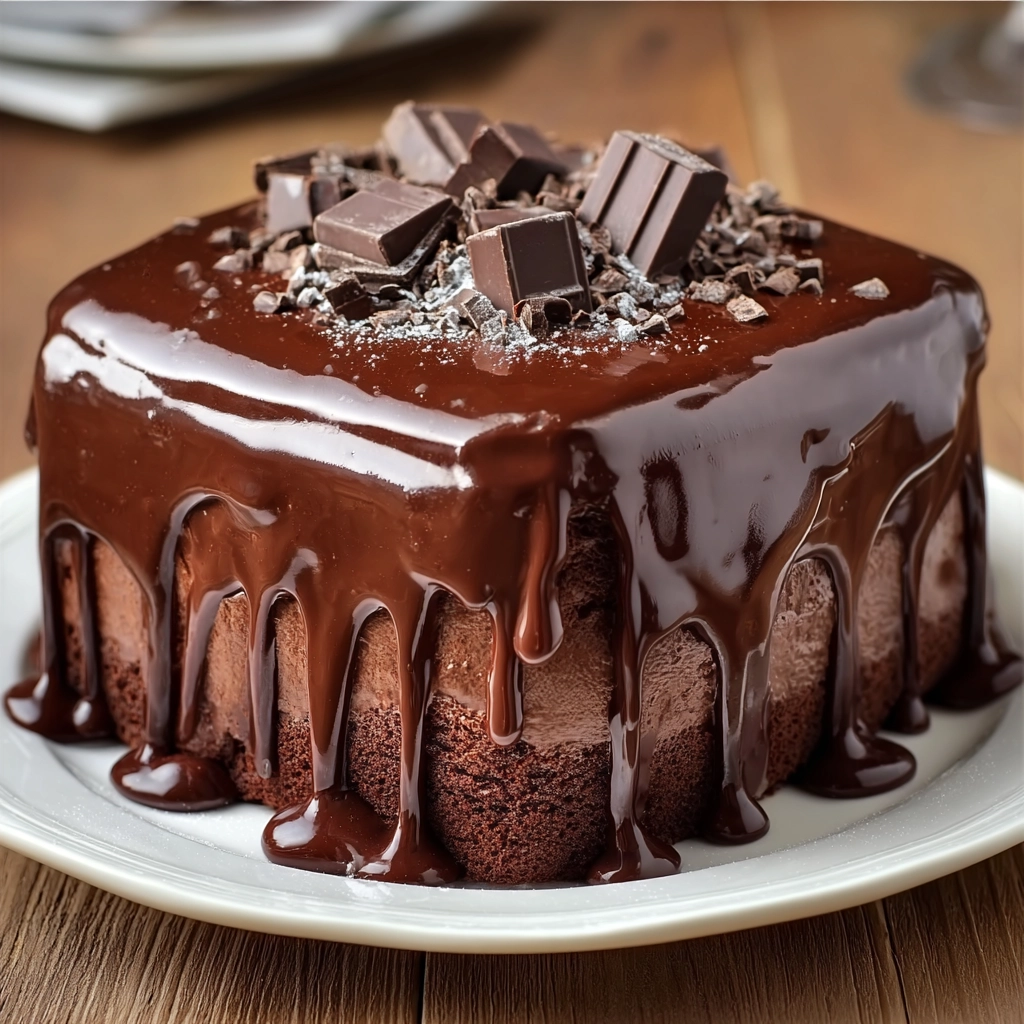 gâteau fondant au chocolat et ganache brillante Serving