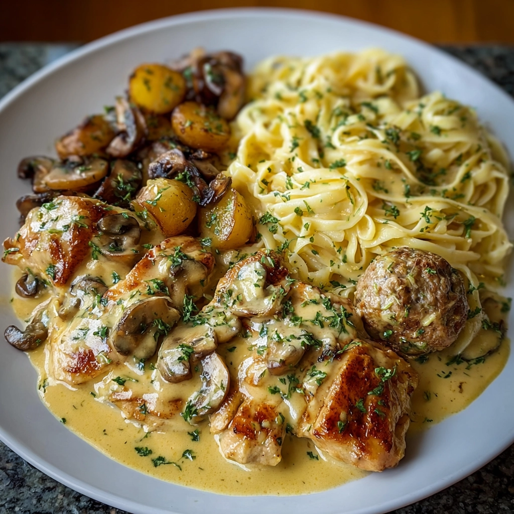 poulet crémeux à l’ail avec pommes de terre Serving