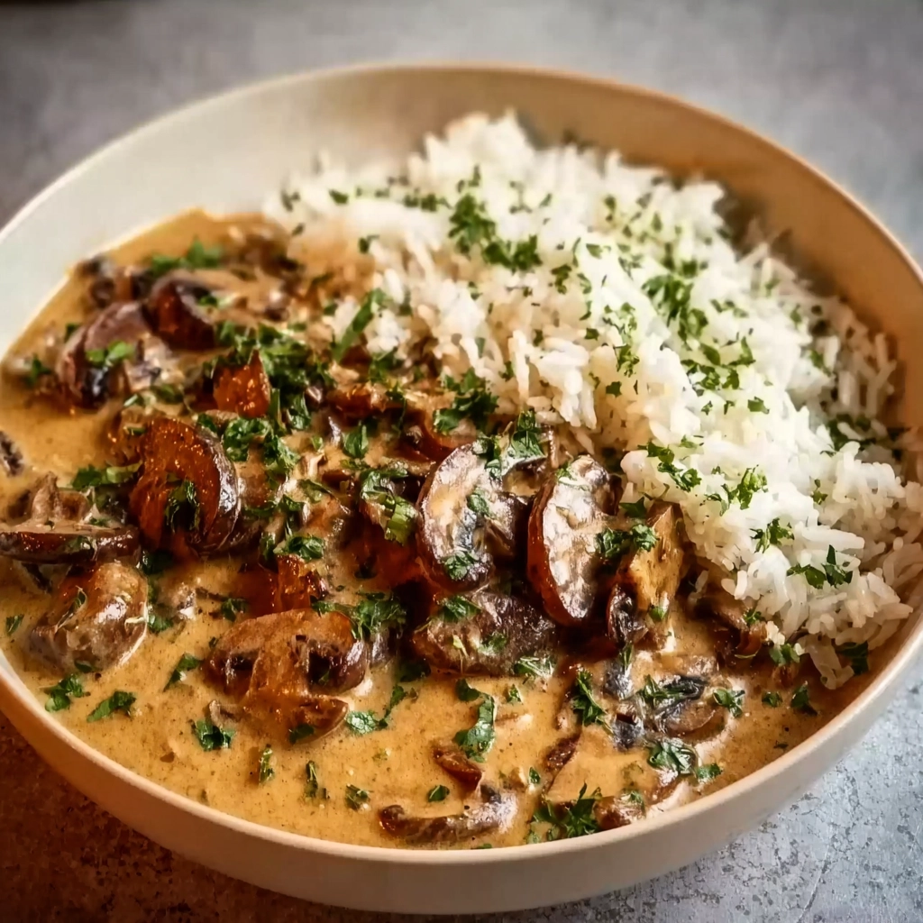 stroganoff de champignons riz complet (sans alcool) Serving