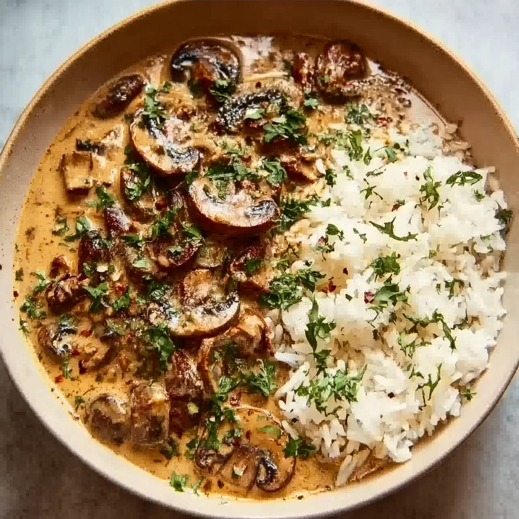 stroganoff de champignons riz complet (sans alcool)
