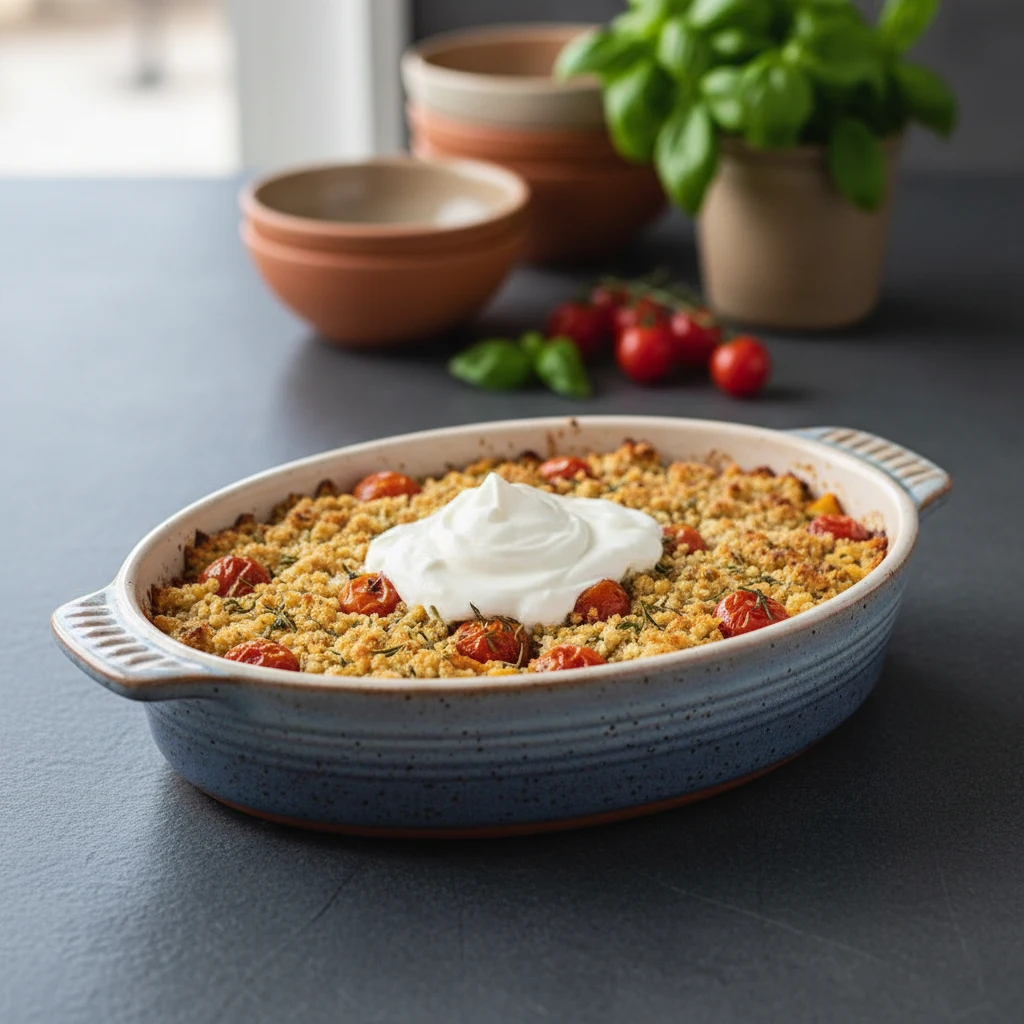 Crumble salé légumes au parmesan et burrata crémeuse 4 Crumble salé légumes