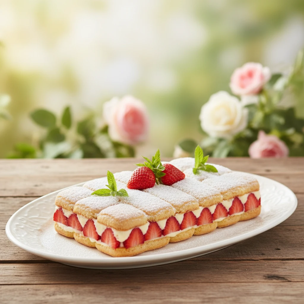 Fraisier aux biscuits roses : recette facile et élégante sans cuisson 4 Fraisier aux biscuits roses