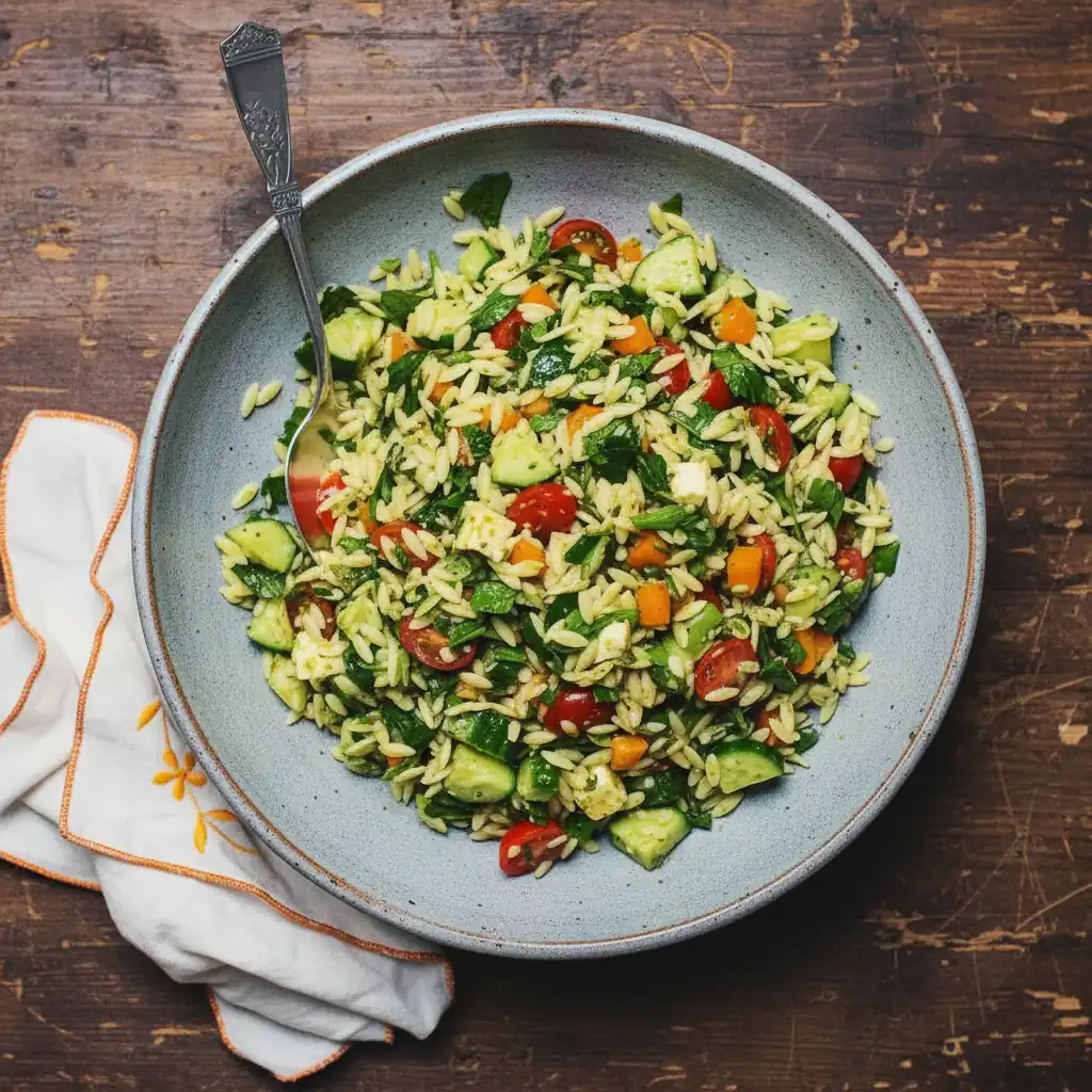 Salade d'orzo fraîche et colorée aux herbes et bocconcini 4 Salade d'orzo