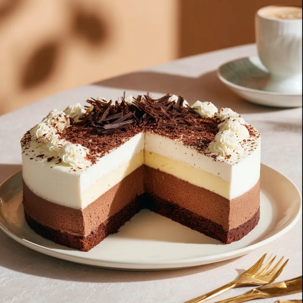 Gâteau trois mousses chocolat vanille framboise irrésistible 4 Gâteau trois mousses