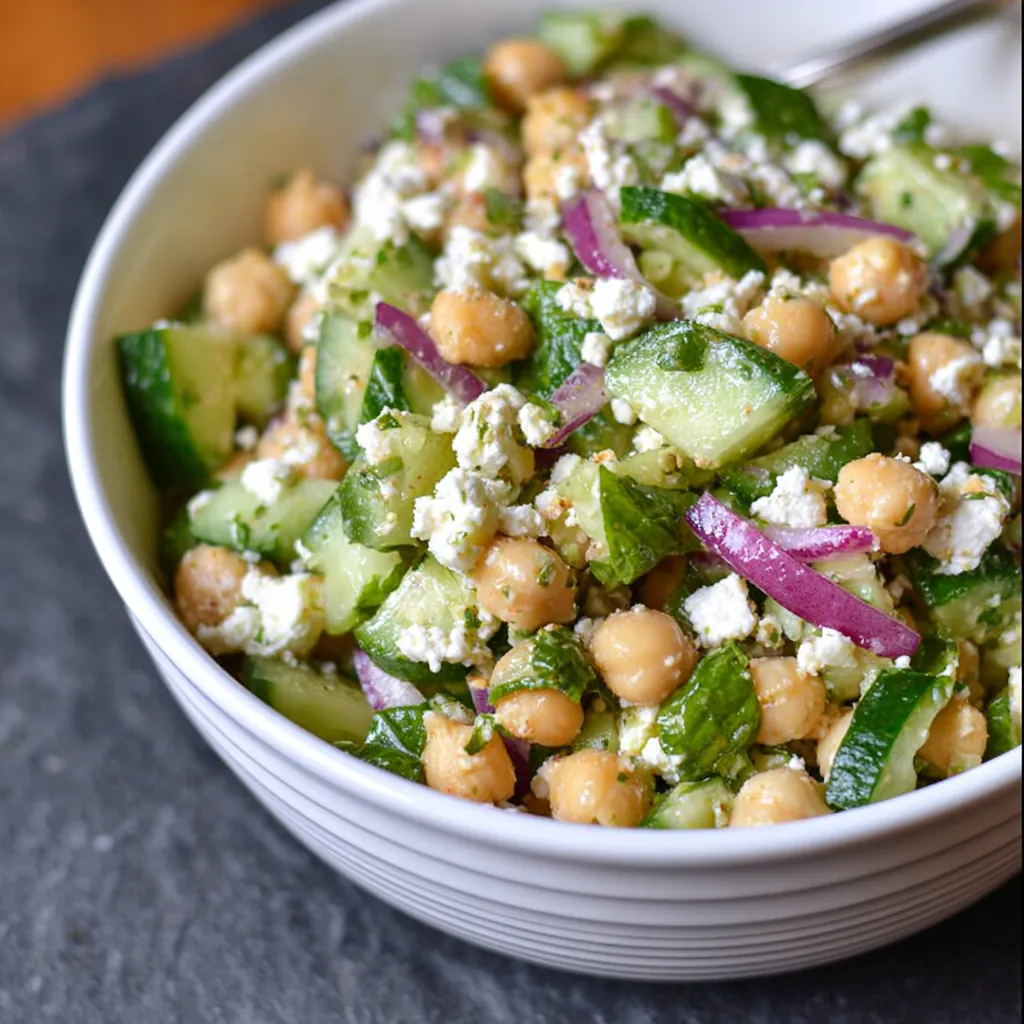 Salade de pois chiches concombre feta : recette fraîche et facile 4 Salade de pois chiches concombre feta