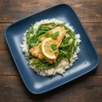 Cabillaud riz brun haricots verts