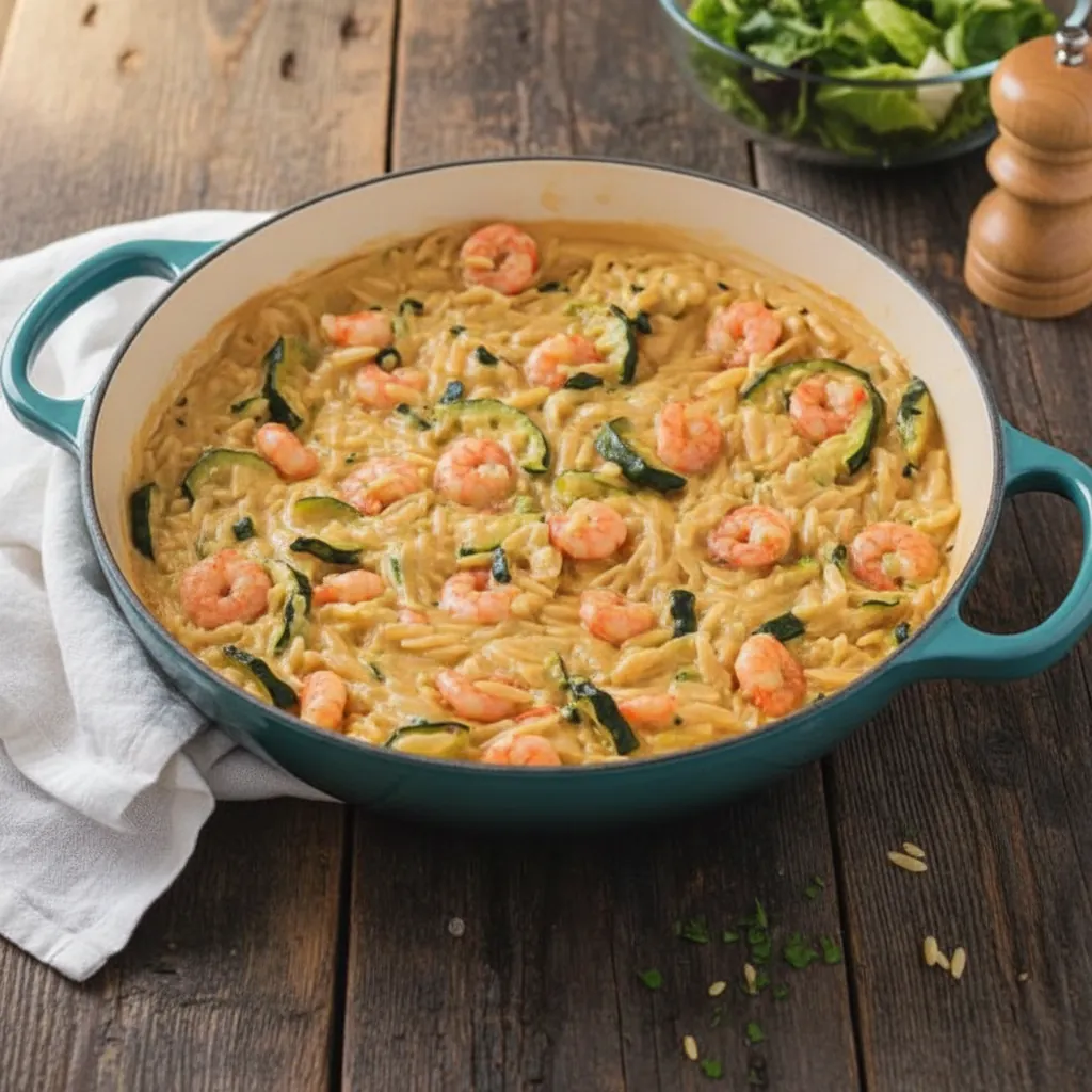 One pot Orzo crevettes : recette rapide et crémeuse sans crème 4 One pot Orzo crevettes