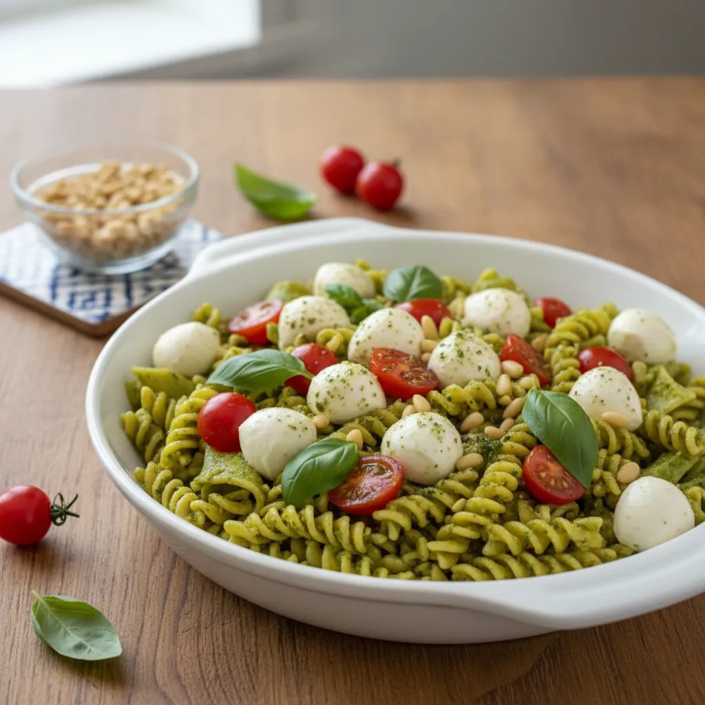 Salade de pâtes pesto-mozzarella facile et savoureuse 4 Salade de pâtes pesto-mozzarella