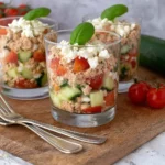 Verrines concombre tomate thon feta