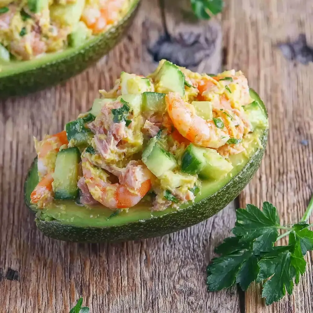 Avocat thon crevettes