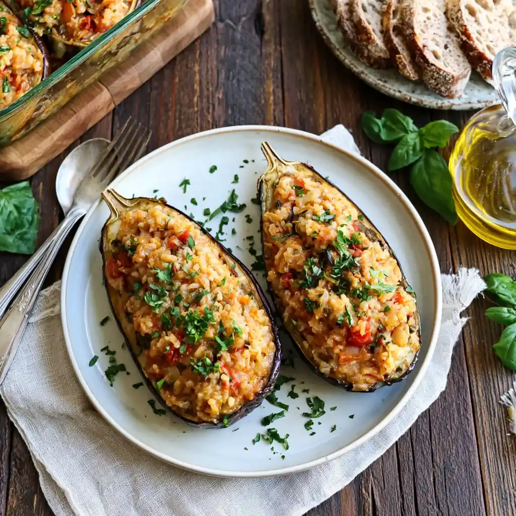 Aubergines farcies au riz