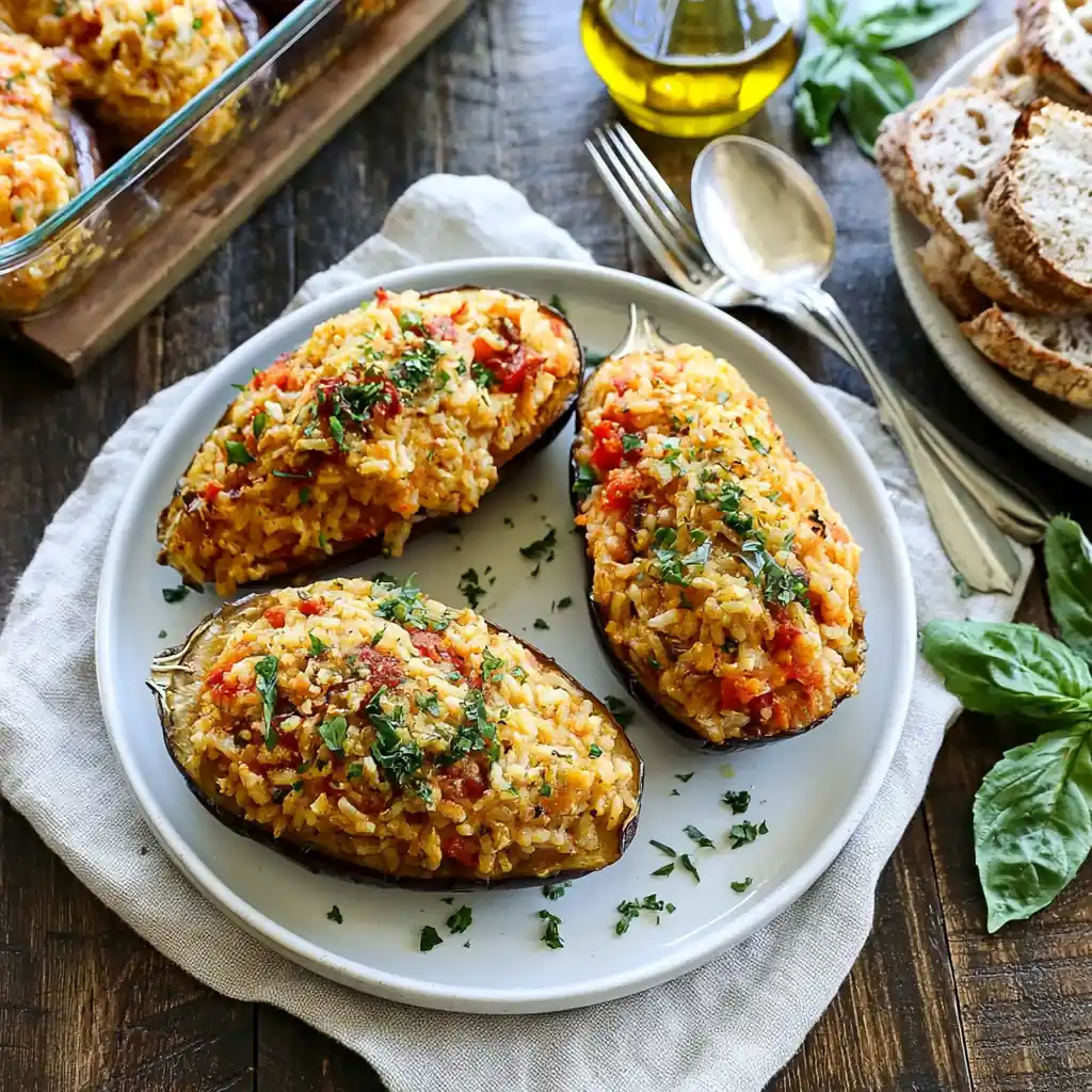 Aubergines farcies au riz
