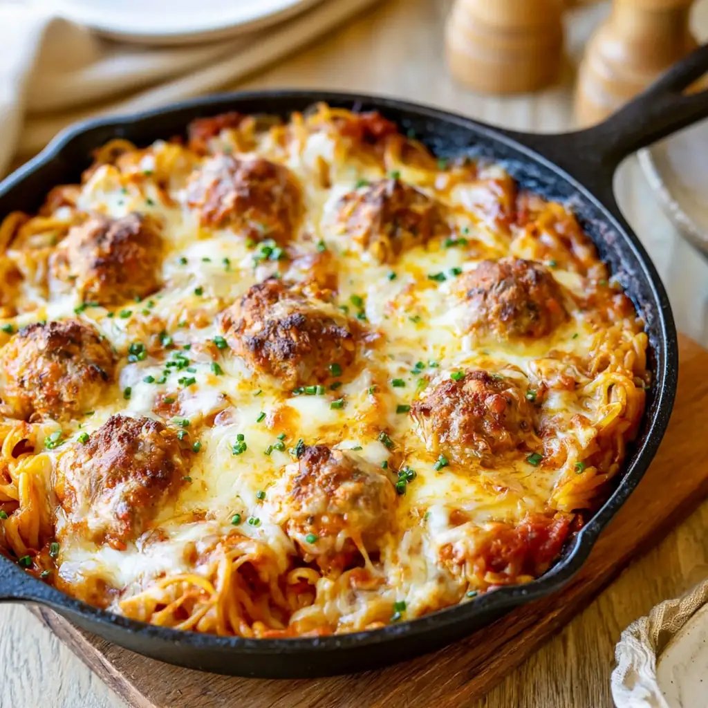 Gratin linguine boulettes