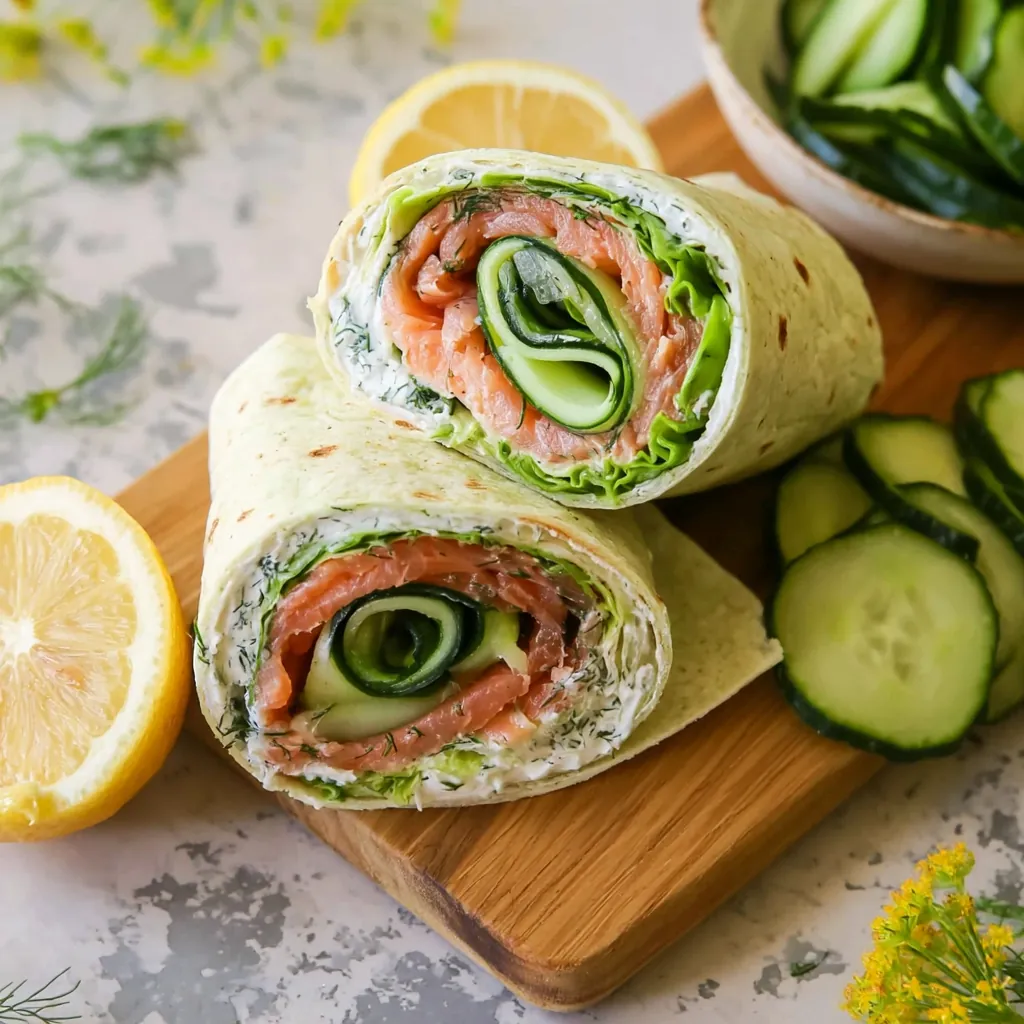 Wrap au saumon fumé, fromage frais et concombre 5 Wrap au saumon fumé