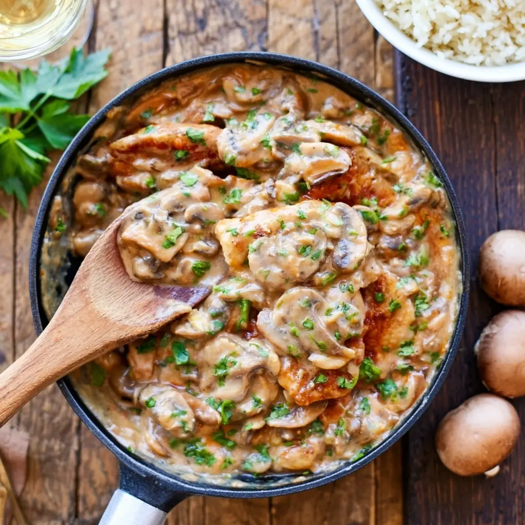 Poulet à la moutarde et aux champignons, crémeux et facile 5 Poulet à la moutarde et aux champignons
